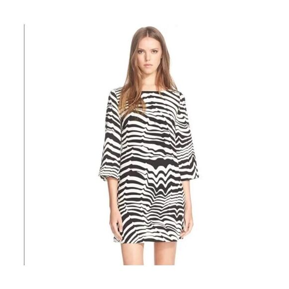 Trina Turk 4 Statement Sleeve Zebra Print Mini Dress Black White Psychedelic - Picture 2 of 11